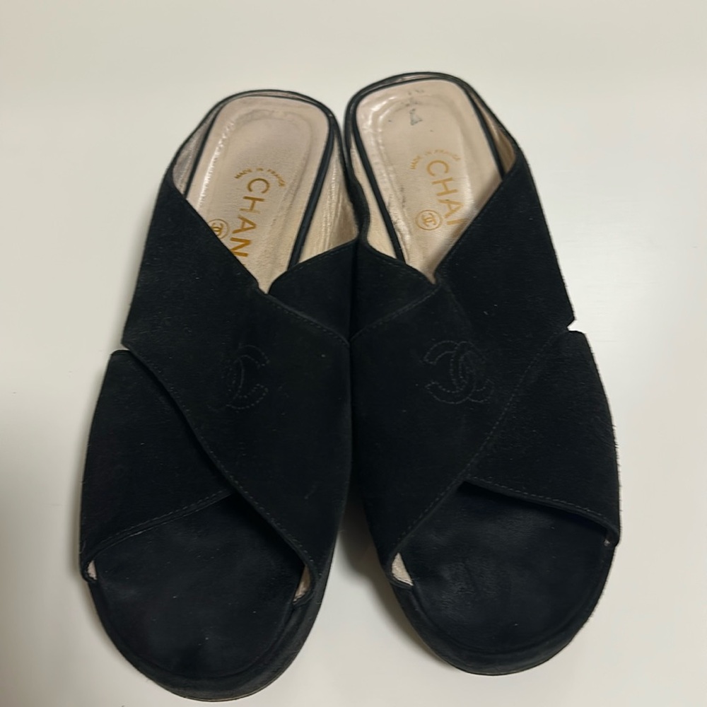 Chanel suede open toe miles / slides